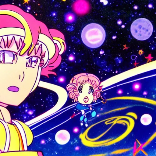 Prompt: Liminal space in outer space, 80s anime like Sailor Moon style n 4