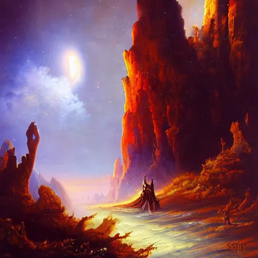 Prompt: mercenary traveling in the outer darkness by sue bierstadt