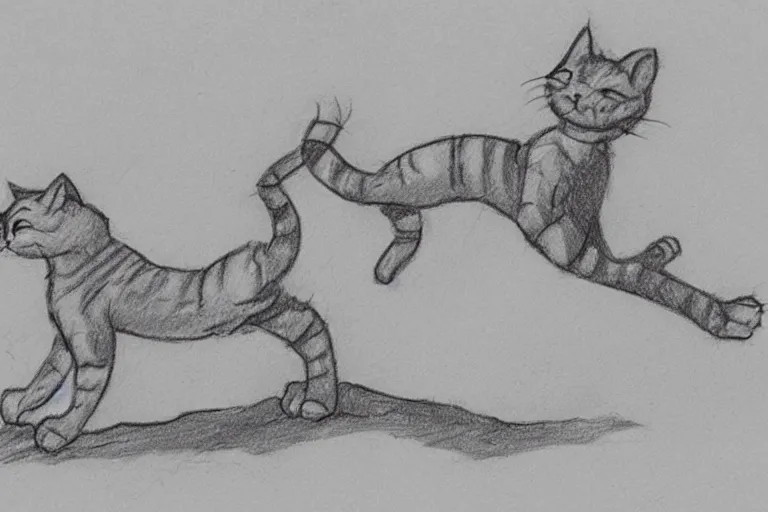 Prompt: a storyboard pencil sketch of a cat jumping on to a rock, rough sketch with erased lines, trending on artstation, detailed, anime