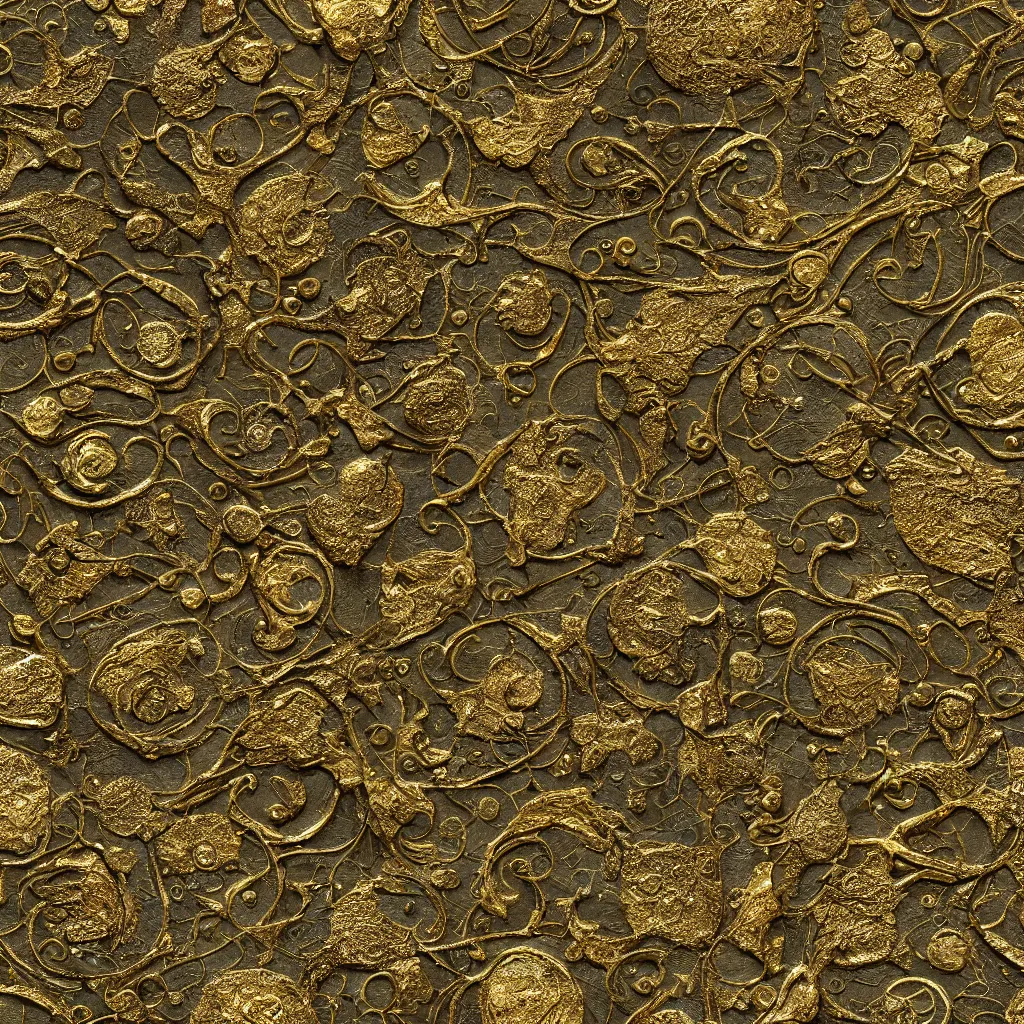 Image similar to seamless tileable texture of damaged metal gold, realistic, very detailed, beautiful, intricate details, sharp focus, substance designer, substance render, substance painter, marmoset, unreal engine, octane render