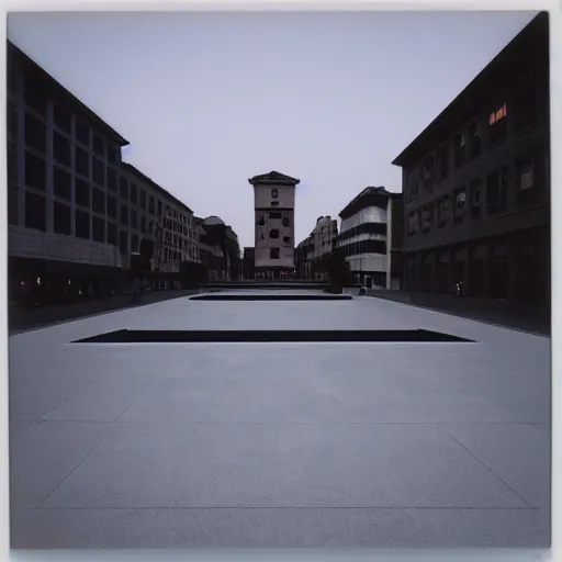 Image similar to an empty town square designed by ryoji ikeda, photograph, polaroid