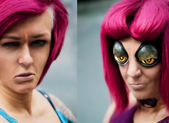 Image similar to portrait photo still of real life futurama character leela, cyclops, 8 k, 8 5 mm f 1. 8