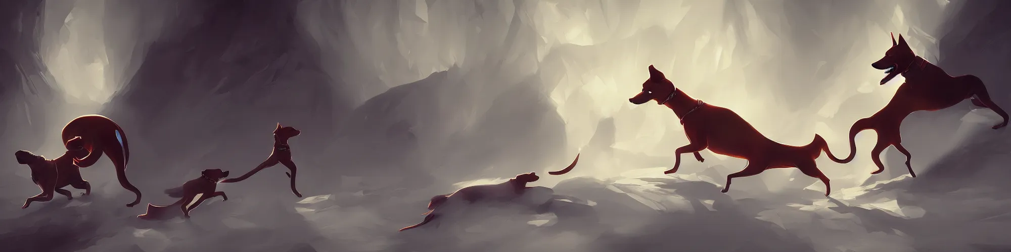 Prompt: really long dog, dynamic composition, dramatic lighting, trending on artstation, digital art, stylized painting