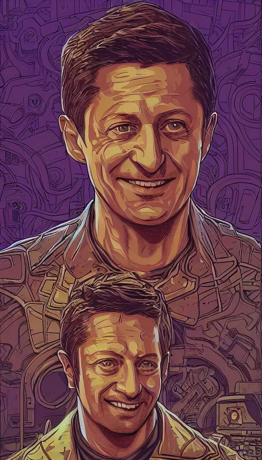 Image similar to zelensky portrait by dan mumford, josan gonzalez