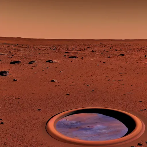 Prompt: dimensional portal on the ground on mars, photorealistic