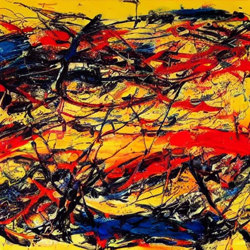 Prompt: sunset, abstract expressionist painting, by jackson pollock, high definition