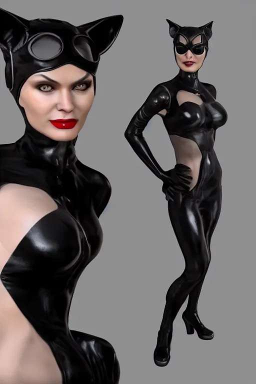Image similar to 3d render of Catwoman, headshot, photorealistic, concept art, finalRender, octane, Unreal Engine