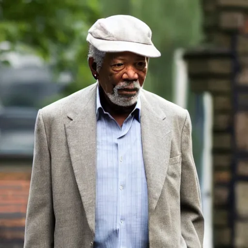 Image similar to still morgan freeman in peacky blinders wearing a news boy cap