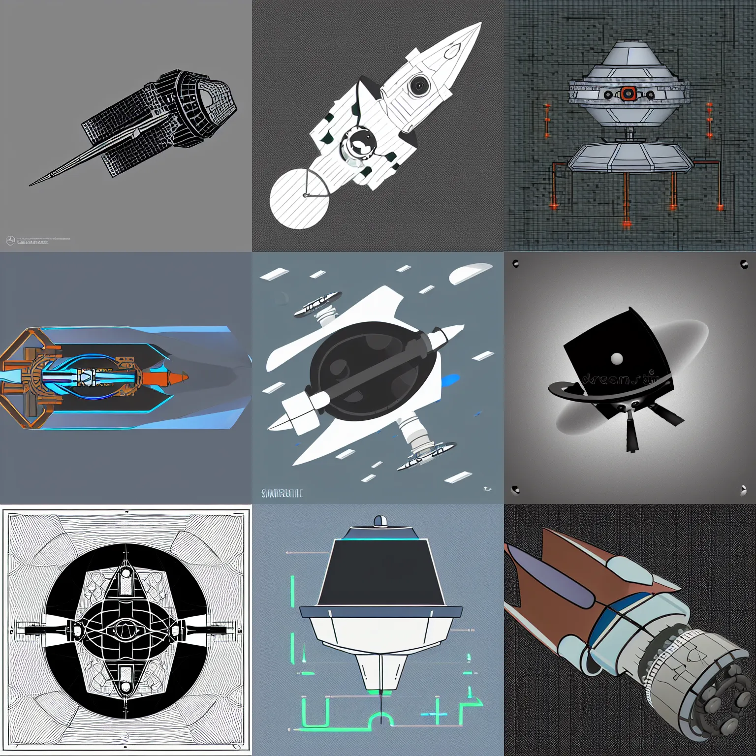 Prompt: stylized two dimensional science fiction spacecraft propulsion module shape, two colors, black backround. inkscape, illustrator, vector graphics, 2 d game, topdown, orthographic perspective.