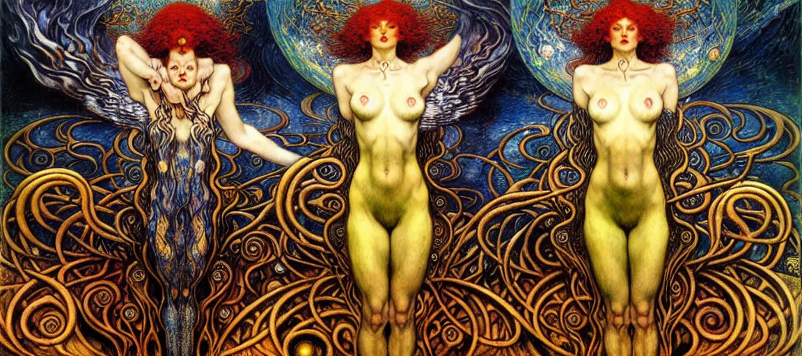 Image similar to Divine Chaos Engine by Karol Bak, Jean Delville, William Blake, Gustav Klimt, and Vincent Van Gogh, symbolist, visionary