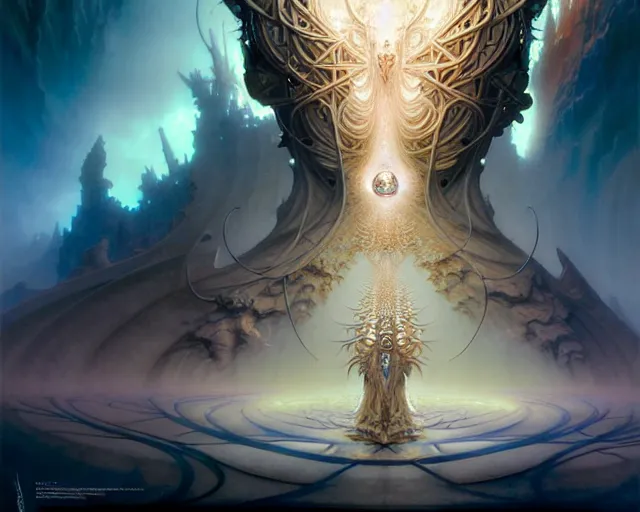 Image similar to the stronghold of white light, fantasy character portrait made of fractals facing each other, ultra realistic, wide angle, intricate details, the fifth element artifacts, highly detailed by peter mohrbacher, hajime sorayama, wayne barlowe, boris vallejo, aaron horkey, gaston bussiere, craig mullins