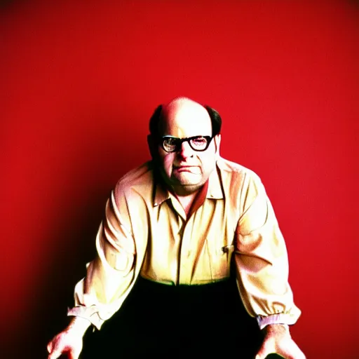 Image similar to colored photo of george costanza as in red communist clothing, 1 9 7 0 s, 3 5 mm film, by steve mccurry