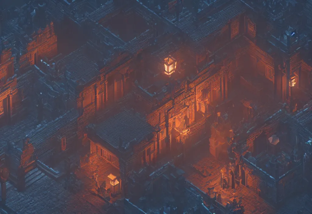 Image similar to isometric magicavoxel Bloodborne japanese cinematic lighting, 4k