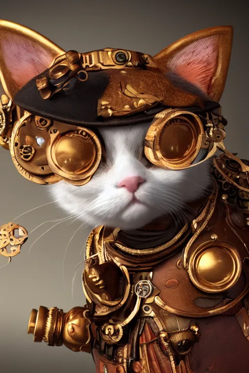 Image similar to A cute Steampunk calico cat, octane render, HD, trending on artStation, artstationHD, artstationHQ, 4k, 8K