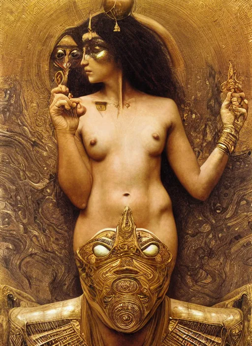 Prompt: hyper realistic painting of the ancient egyptian ganster, gold ornaments, flowing fabric, intrincate detail, detailed faces by wayne barlowe, gustav moreau, goward, gaston bussiere and roberto ferri, santiago caruso, and austin osman spare, ( ( ( ( occult art ) ) ) ) bouguereau, alphonse mucha, saturno butto