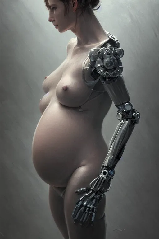 Prompt: robot pregnant with a human, natural lighting, ultra rendered extreme realism and detail, 8 k, highly detailed, realistic, hyper realistic, in the style of greg rutkowski, by artgerm, by gustave dore, by marco turini, photorealistim, sharp focus, majestic, artstation,