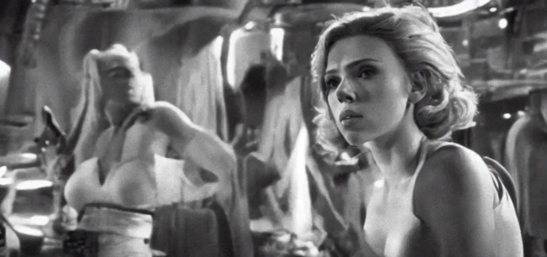 Image similar to a still of Scarlett Johansson in the cantina in Star Wars (1977)