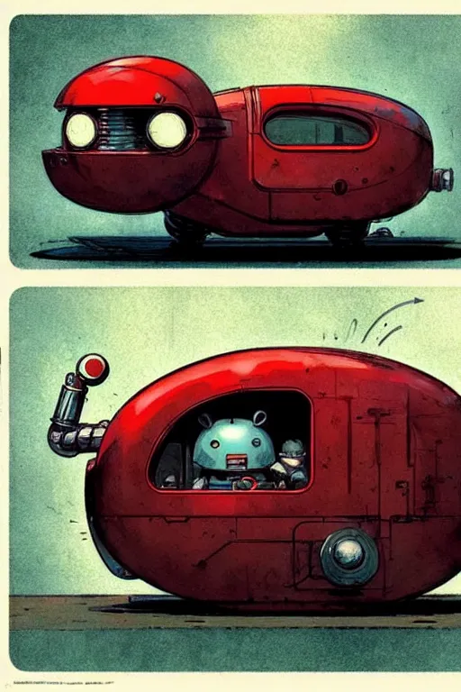 Prompt: comic layout ( ( ( ( ( 1 9 5 0 s retro future android robot fat robot mouse wagon. muted colors., ) ) ) ) ) by jean - baptiste monge,!!!!!!!!!!!!!!!!!!!!!!!!! chrome red