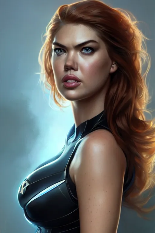 Prompt: kate upton as black widow, realistic portrait, symmetrical, highly detailed, digital painting, artstation, concept art, smooth, sharp focus, illustration, cinematic lighting, art by artgerm and greg rutkowski and alphonse mucha