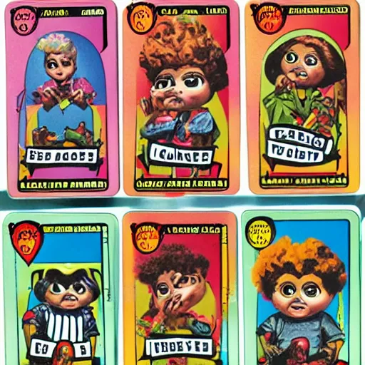 Prompt: Garbage Pail Kids cards