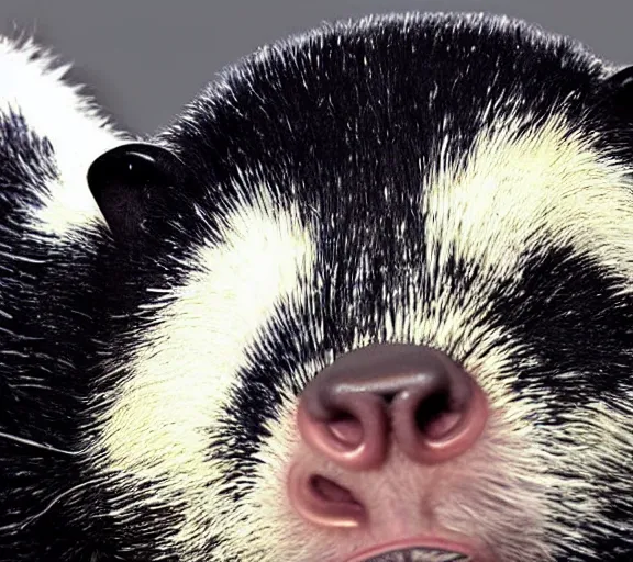 Image similar to elon musk as a skunk, closeup detailed, studio photo