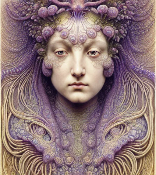 Prompt: detailed realistic beautiful flower goddess face portrait by jean delville, gustave dore, iris van herpen and marco mazzoni, art forms of nature by ernst haeckel, art nouveau, symbolist, visionary, gothic, neo - gothic, pre - raphaelite, fractal lace, intricate alien botanicals, ai biodiversity, surreality, hyperdetailed ultrasharp octane render