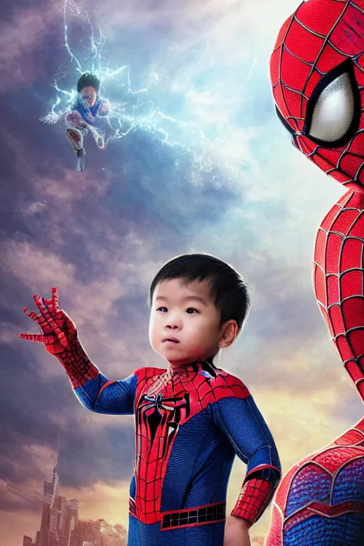 Prompt: majestic and regal portait of asian toddler spiderman, marvel, perfect face, beautiful, intricate, epic, elegant, fantasy, highly detailed, digital painting, hard focus, beautiful volumetric lighting, epic light, ultra detailed, by leesha hannigan, ross tran, thierry doizon, kai carpenter, ignacio fernandez rios