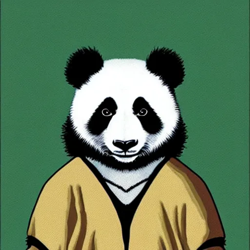 Image similar to a portrait of a panda as the mona lisa by becky cloonan, no signature