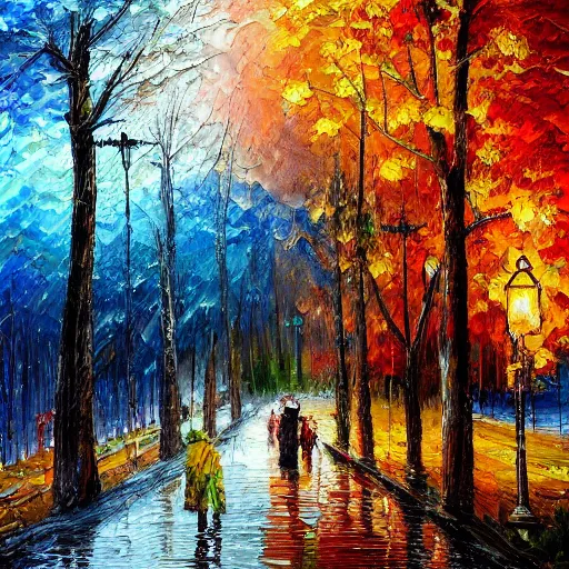 Image similar to painting depicting all four season in one paintng, concept art, artstation, detailed, impressionism, oil on canvas, knife painting, messy,