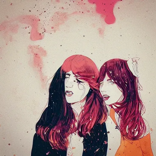 Prompt: “a couple of friend celebrating by Conrad Roset”