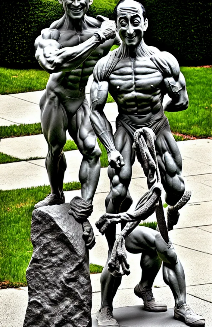 Prompt: heroic, muscular stone sculpture of pee - wee herman