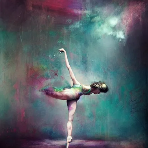 Image similar to ballet dancer movement by cy Twombly and BASTIEN LECOUFFE DEHARME, colorful, iridescent, volumetric lighting, abstract