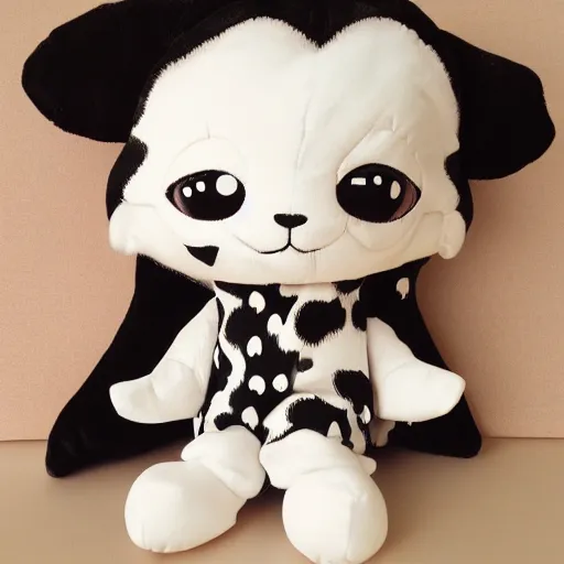 Image similar to cute fumo chibi plush imp, black and white with hearts, hawaiian shirt, soft shadow, vray