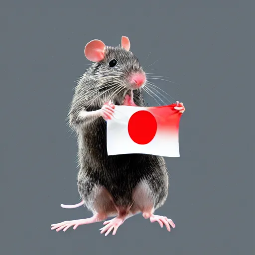 Image similar to rat in tokyo waving japan flag, digital painting