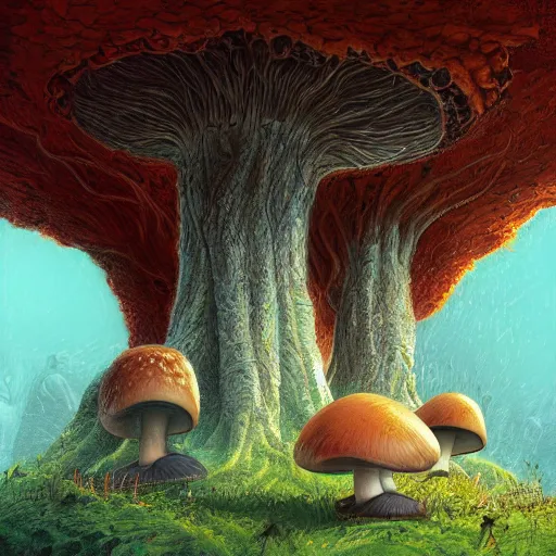 Image similar to Mushroom planet, structure,cute,Symmetrical face,highly detailed,elegant,Marc Simonetti and Caspar David Friedrich, Trending on artstation