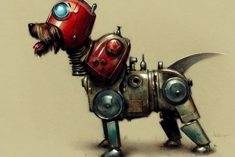 Image similar to adventurer ( ( ( ( ( 1 9 5 0 s retro future robot android dog. muted colors. ) ) ) ) ) by jean baptiste monge!!!!!!!!!!!!!!!!!!!!!!!!! chrome red