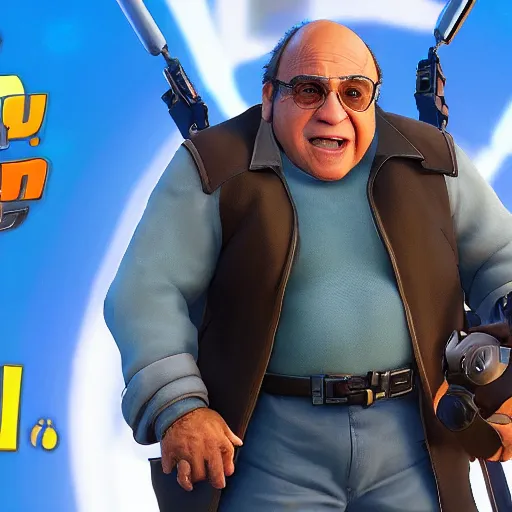 Prompt: in-game screenshot of Danny Devito in Overwatch (2016)