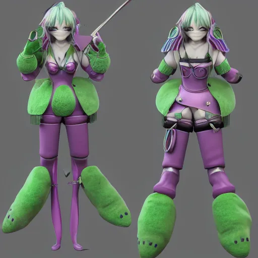 Image similar to cute fumo plush of an armored knight girl of a royal legion, green and purple, monster girl, vray