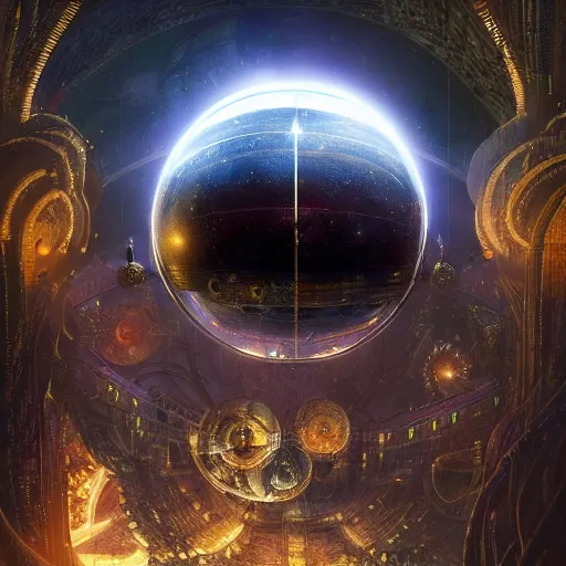 Prompt: the orb of spectacular and intricate technology. the gigantic orb is a floating space station for a miniature city, hyperdetailed 1 6 k resolution fantasy art digital art by jan urschel and neil blevins and tony diterlizzi, and ferdinand knab and jacques fresco