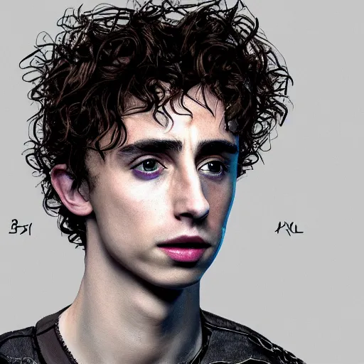 Image similar to Robert Sheehan and Timothee Chalamet crossbreed, rendered in 3D by Xie Boli, trending on artstation, 4k, 8k, photorealistic imagery, photorealistic details, intricate, highly detailed