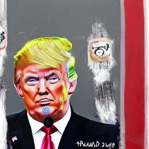 Image similar to NYTimes Official Donald Trump Presidential Portrait (2019) vandalized as someone painted a turd on his shoulder