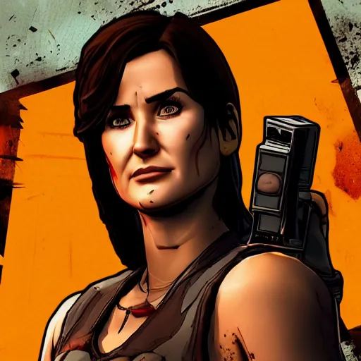 Prompt: demi moore portrait, borderlands, tales from the borderlands, the wolf among us, comic, cinematic lighting, studio quality, 8 k