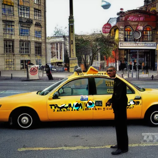 Image similar to a taxi driver waiting for his turn to get a gas photorealistic great photograph