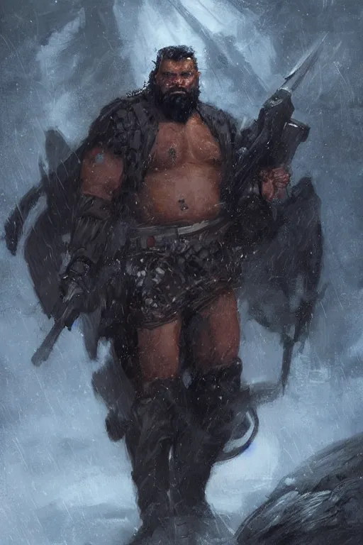 Image similar to portrait of a man by greg rutkowski, old bounty hanter, samoan features, tall and muscular, epic beard, star wars expanded universe, he is about 4 0 years old, wearing tactical gear.