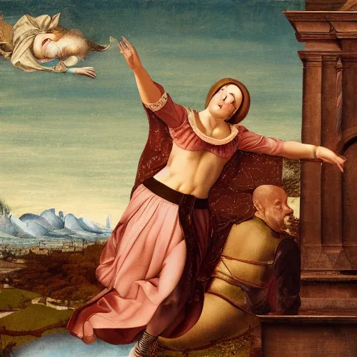 Prompt: full body thic renaissance woman falling from sky photorealism , 8k render