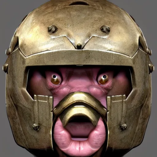 Image similar to head shot of a humanoid pig wearing iron armor and helmet, digital art, highly detailed, dungeons and dragons avatar portrait, trending on artstation