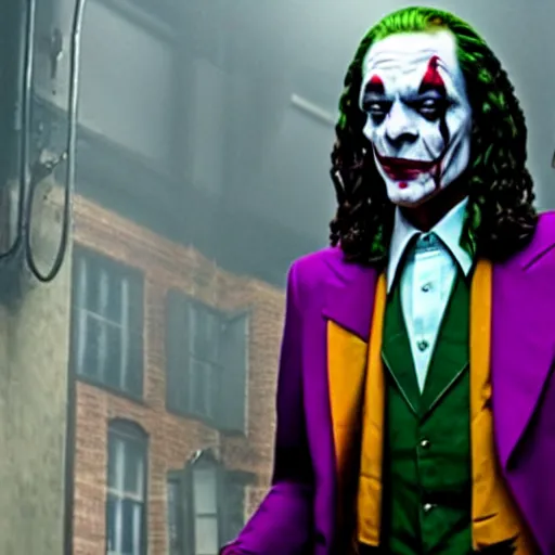 Prompt: film still of Snoop Dogg as the Joker in the new Joker film