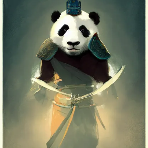 Image similar to panda as an samurai, backround dark, highly detailed, digital illustration, trending in artstation, modern painting, smooth, sharp focus, intricate, by peter mohrbacher