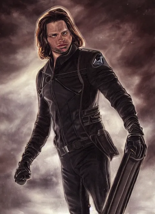 Prompt: baroque painting of sebastian stan as the winter soldier by virginia vezzi. highly detailed, dramatic lighting