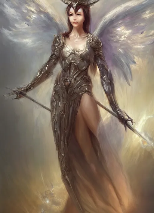 Image similar to concept art, angel knight girl. by artstation trending, by joseph mallord william turner, luis royo, konstantin razumov, cinematic lighting, fractal flame, highly detailed